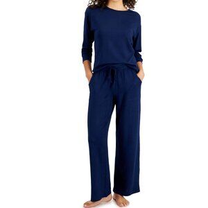 Jenni Women's 2-Piece Solid Cozy Ribbed Knit Pajama Set, Navy Blue Sail, XXL